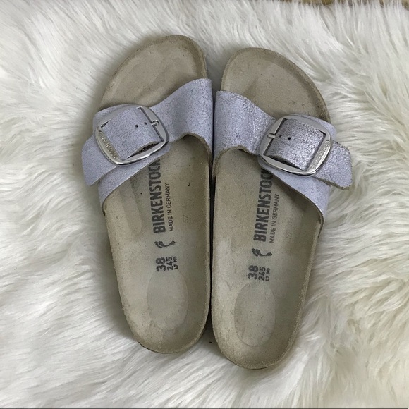 birkenstock Madrid Big Buckle Washed Metallic Blue Silver size 38 - Picture 3 of 15